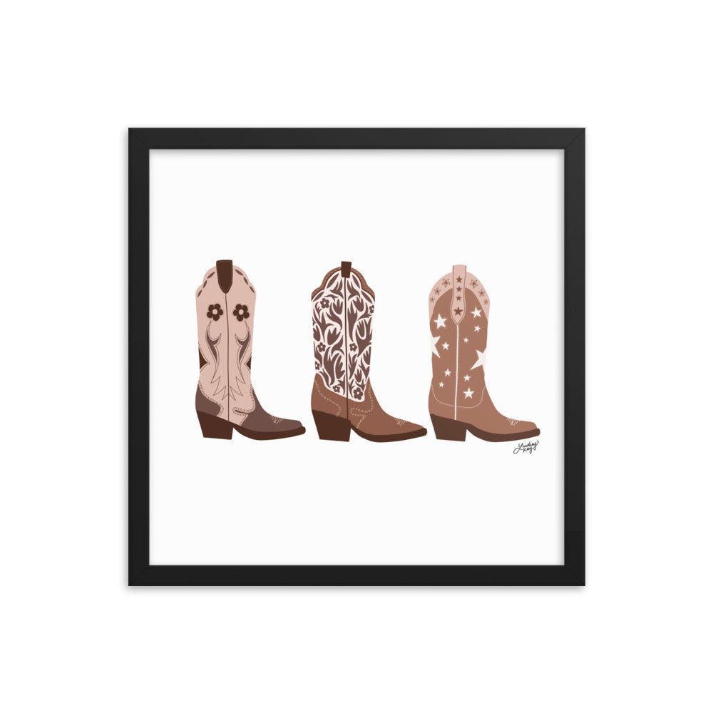 Cowboy Boots Illustration (Brown Palettte) - Framed Matte Print
