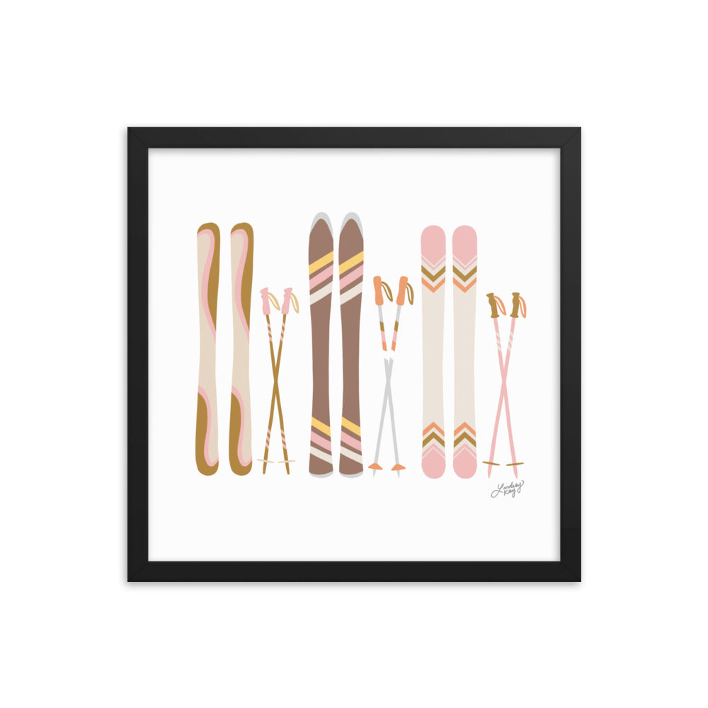 Illustration de ski (palette neutre) - Impression artistique encadrée