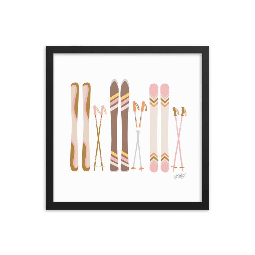 Illustration de ski (palette neutre) - Impression artistique encadrée