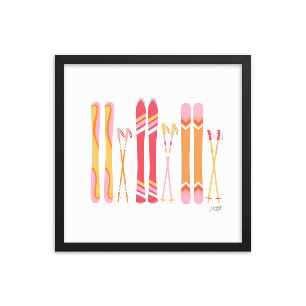 Illustration de ski (palette chaude) - Impression d’art paysager encadrée