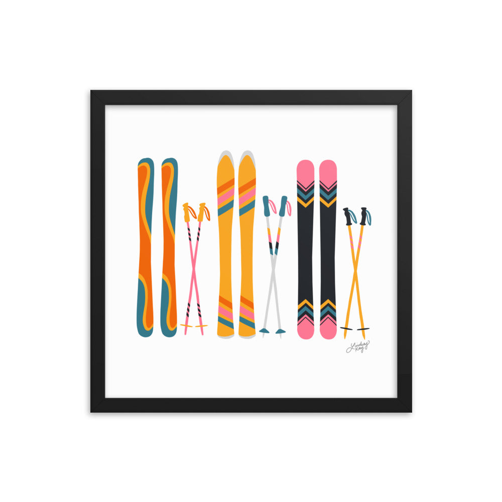 Illustration de ski (palette rétro) - Impression artistique encadrée