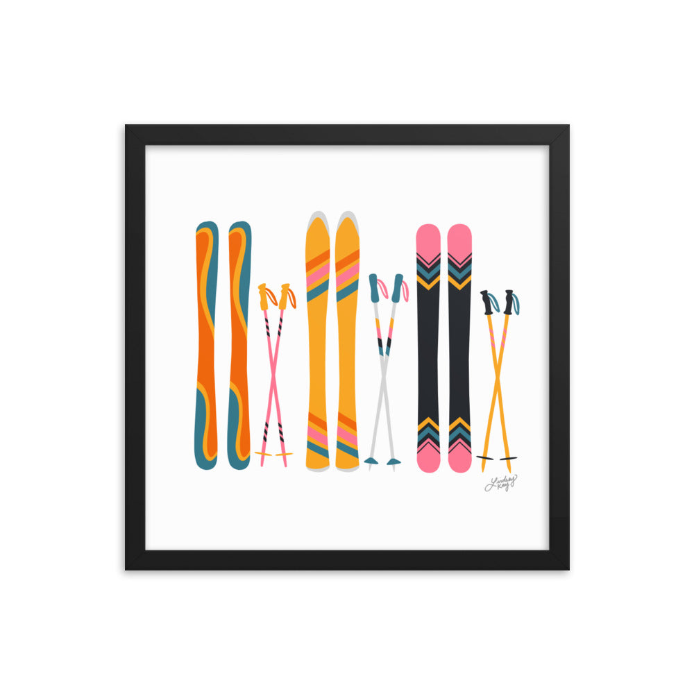Illustration de ski (palette rétro) - Impression d’art paysager encadrée