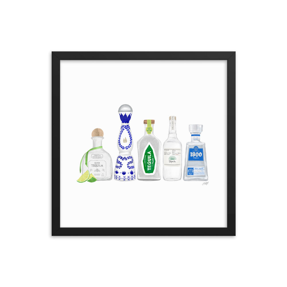 Ilustración de botellas de tequila - Impresión mate enmarcada