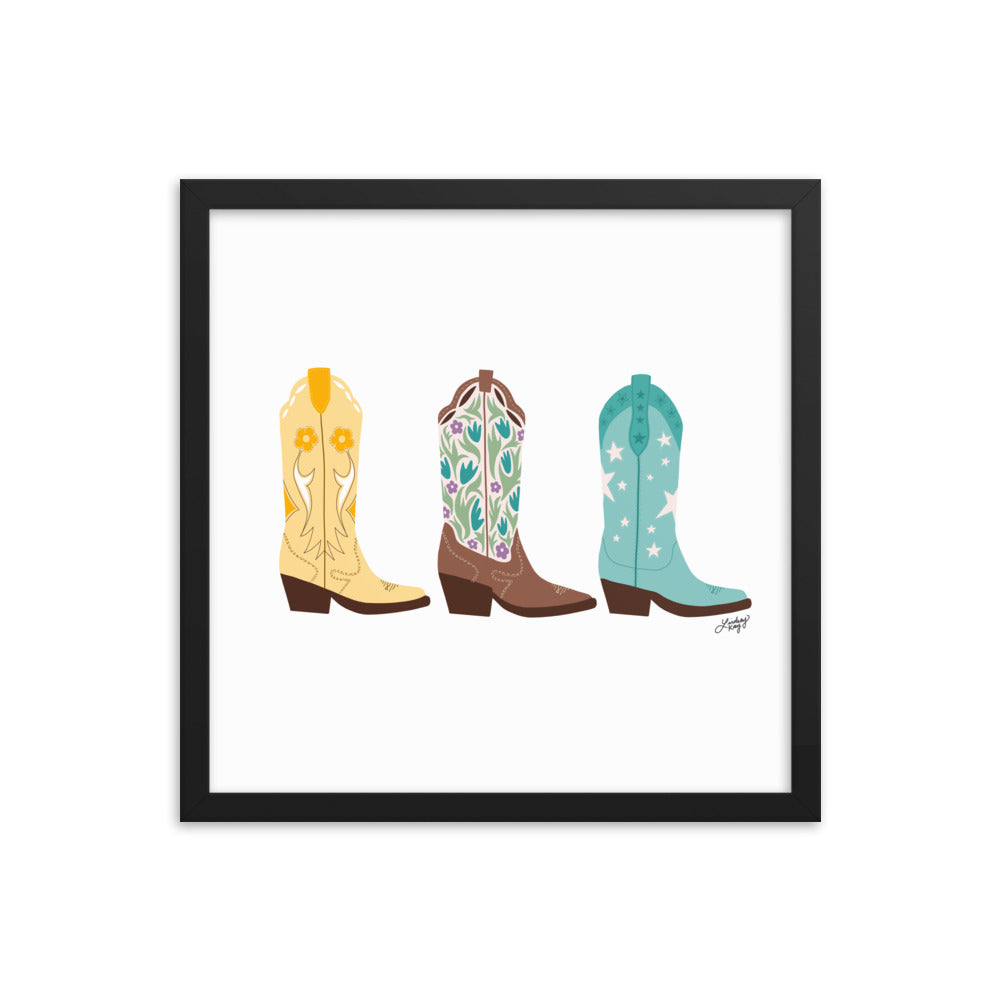 Cowboy Boots Illustration (Bright Palette) - Framed Matte Print