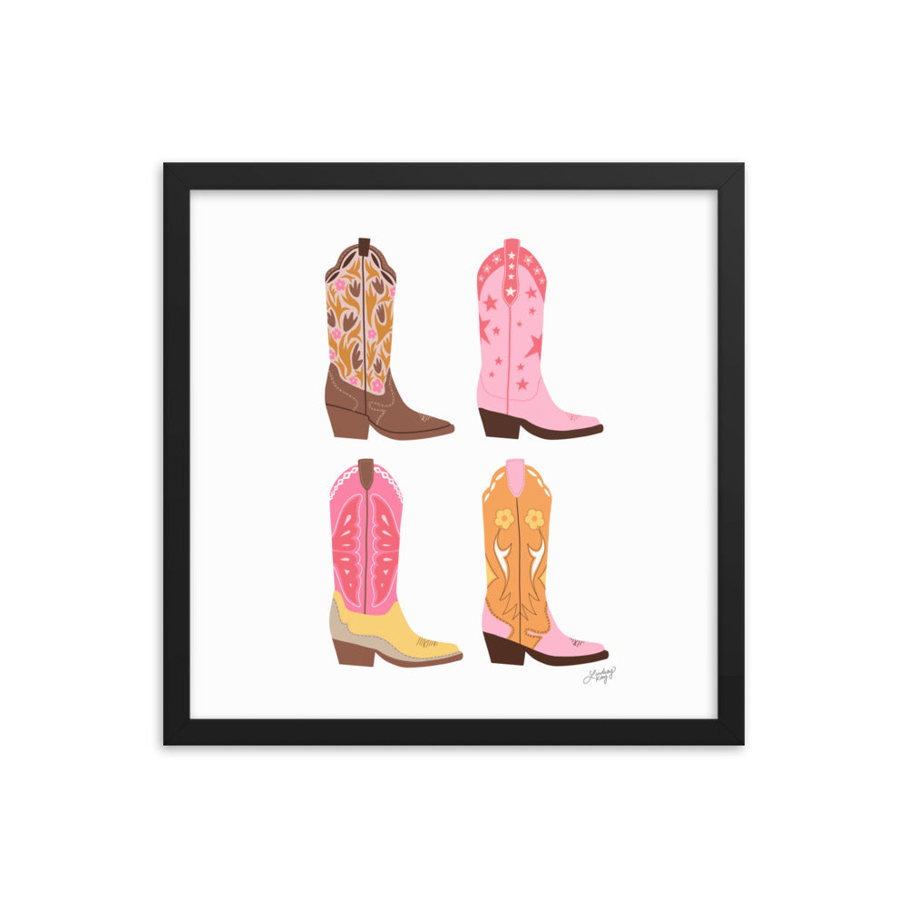 Illustration verticale de bottes de cowboy (palette chaude) - Impression mate encadrée