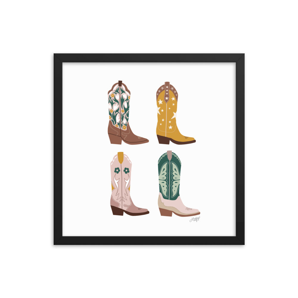Cowboy Boots Illustration (Neutral Palette) - Framed Matte Print