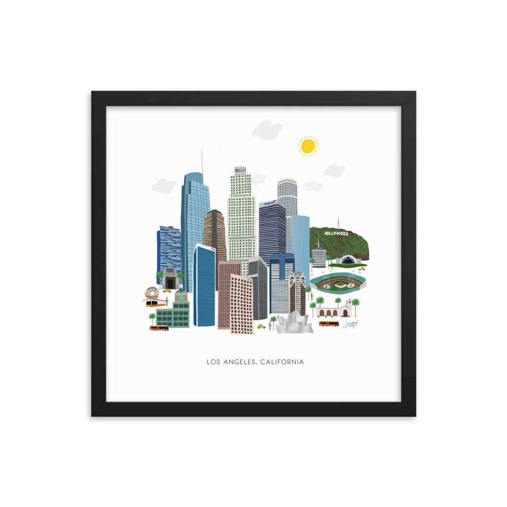 Ilustración de Los Ángeles - Impresión mate enmarcada