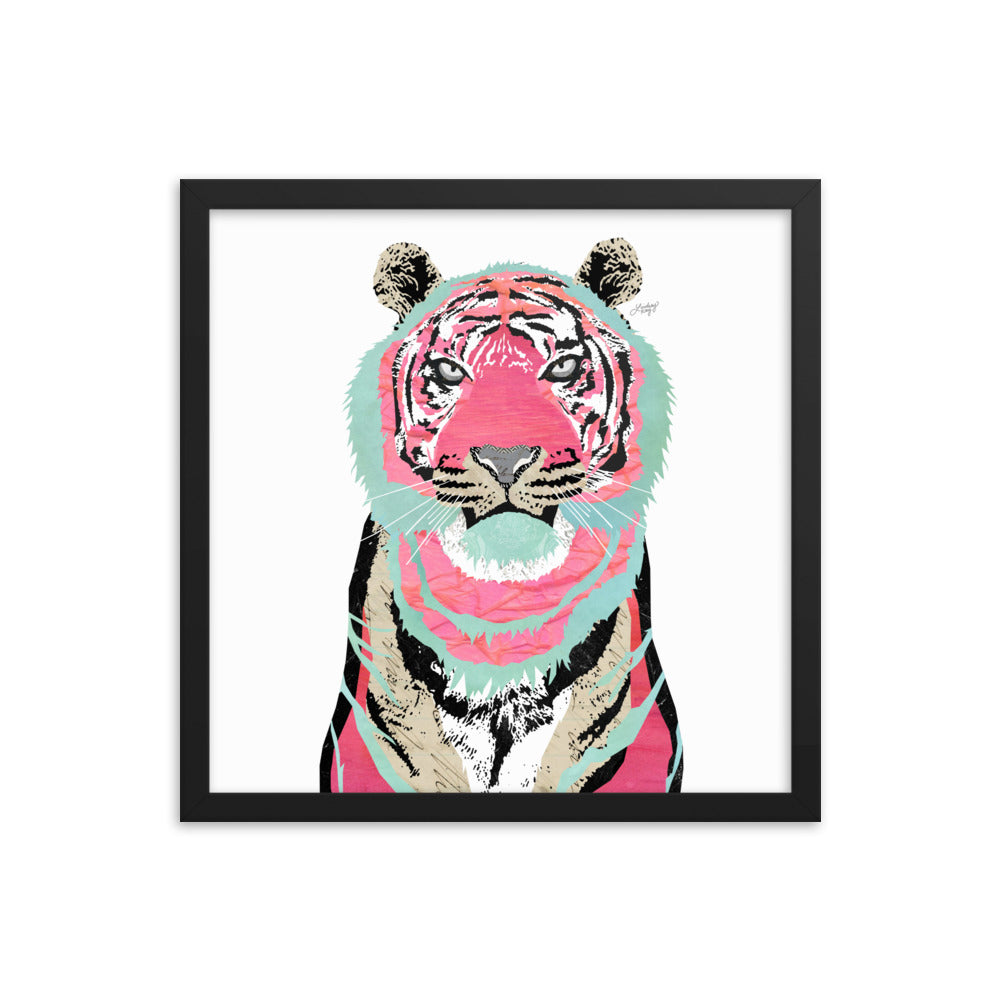 Collage de tigre rosa - Impresión mate enmarcada