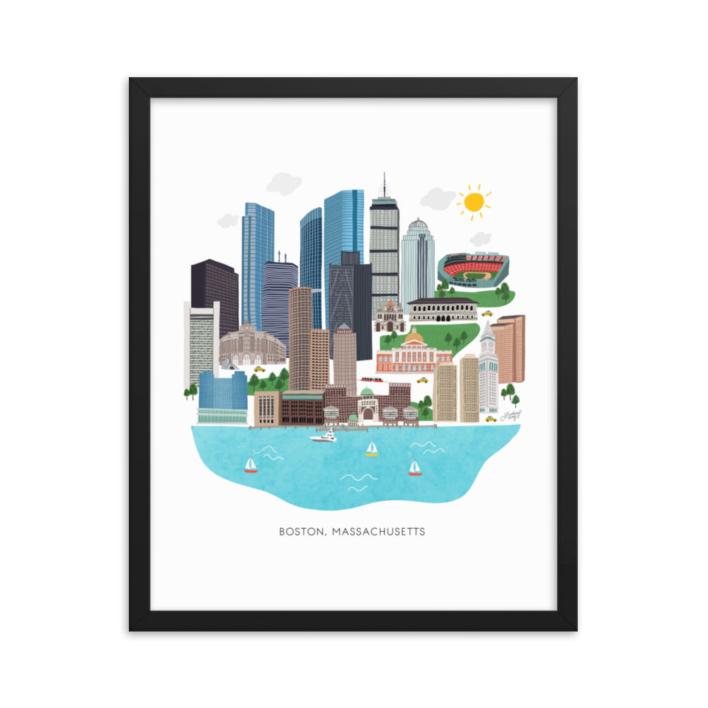 Boston Skyline Illustration - Impression mate encadrée