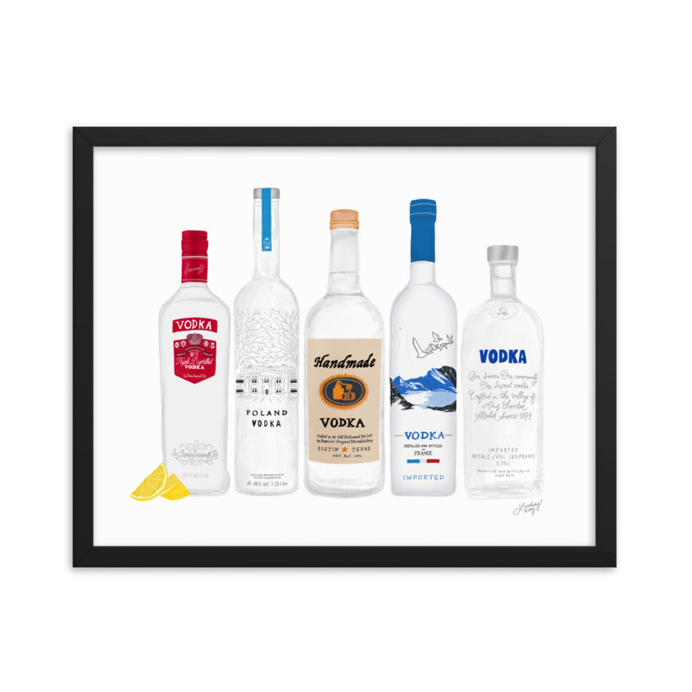 Illustration de bouteilles de vodka - Impression mate encadrée
