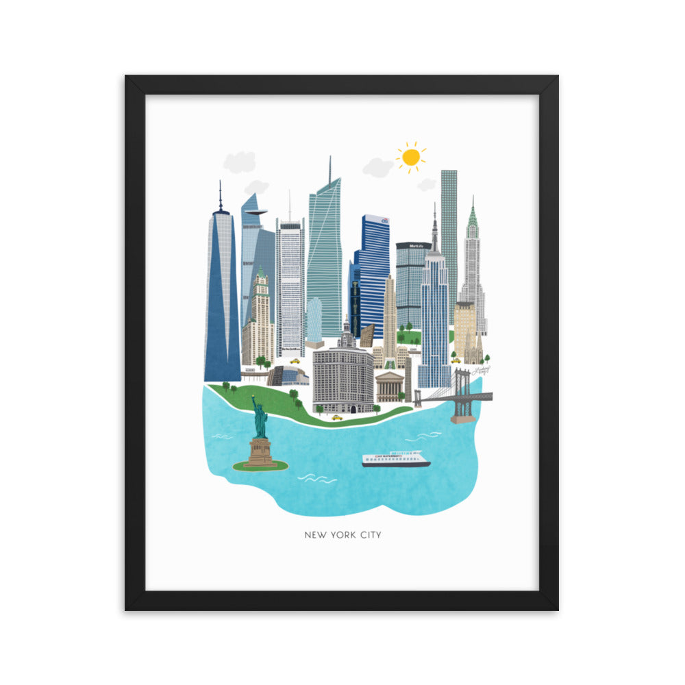 Illustration de la ville de New York - Impression d’art mate encadrée