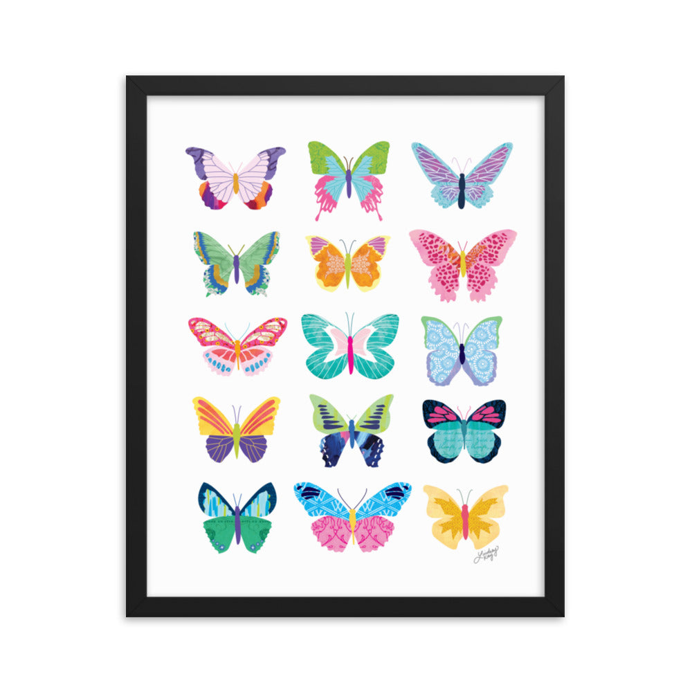 Collage de papillons colorés - Impression mate encadrée