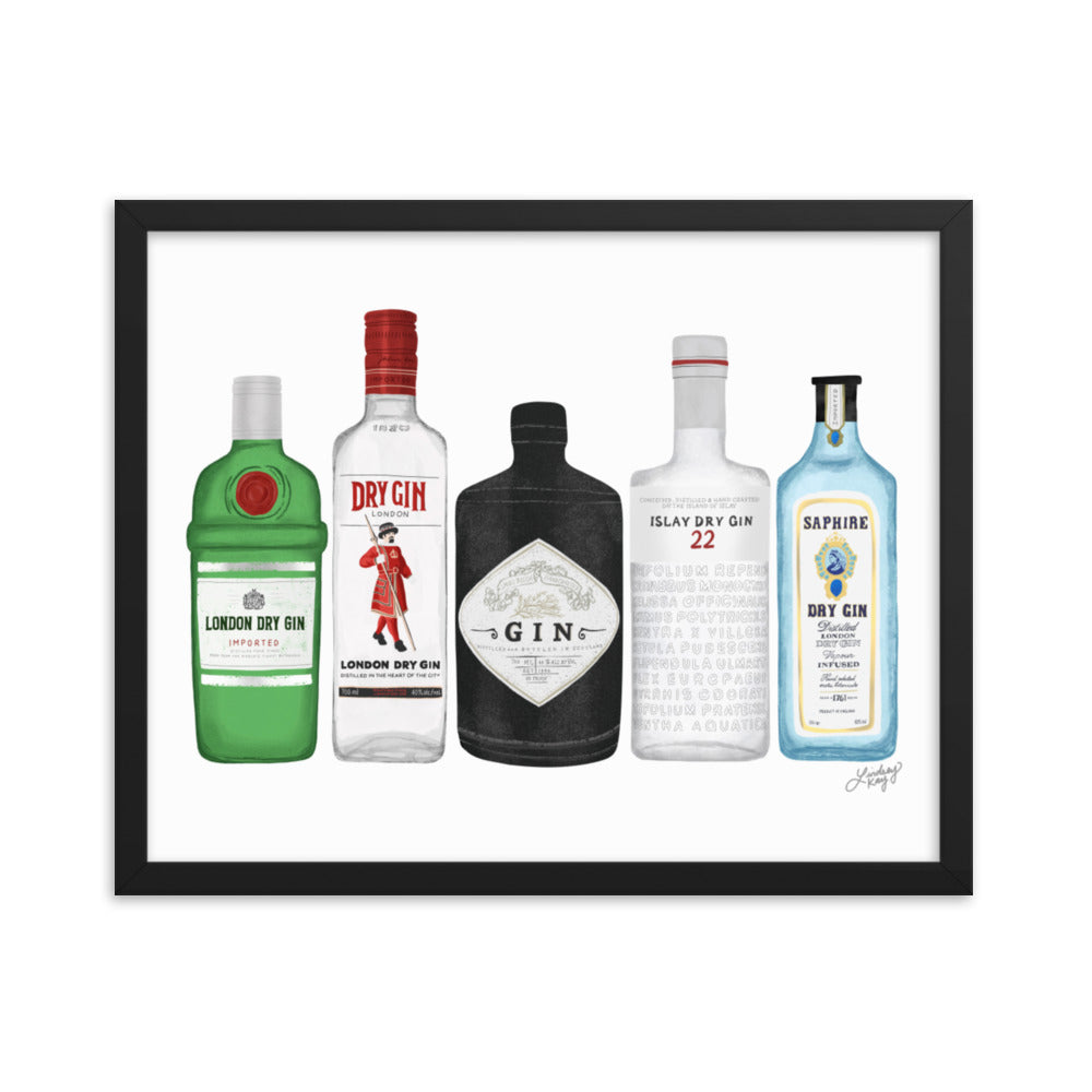 Gin Bottles Illustration - Framed Matte Print - Lindsey Kay Collective