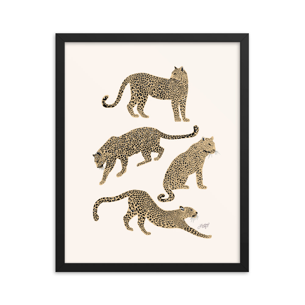 Leopards Illustration (Tan Palette) - Framed Matte Print