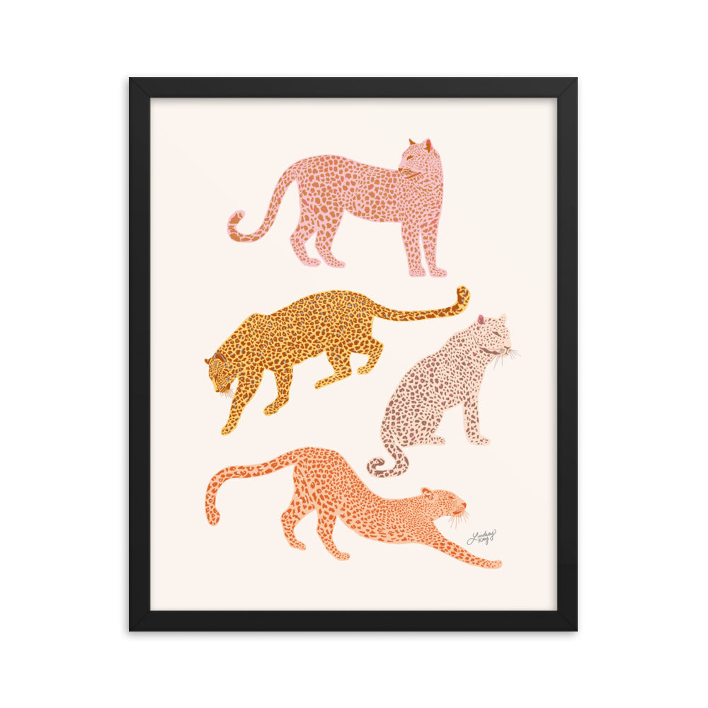 Leopards Illustration (Warm Palette) - Framed Matte Print - Lindsey Kay Collective