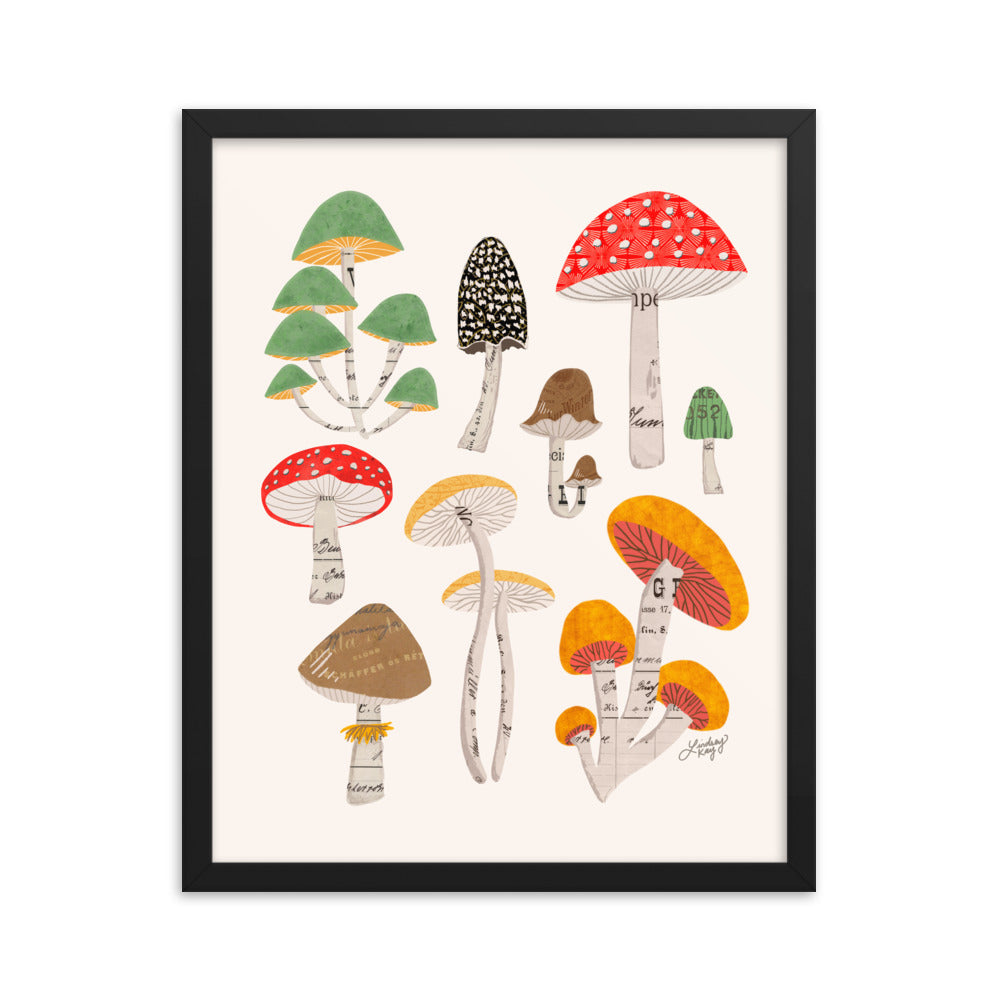 Mushroom Collage Illustration - Framed Matte Print - Lindsey Kay Collective