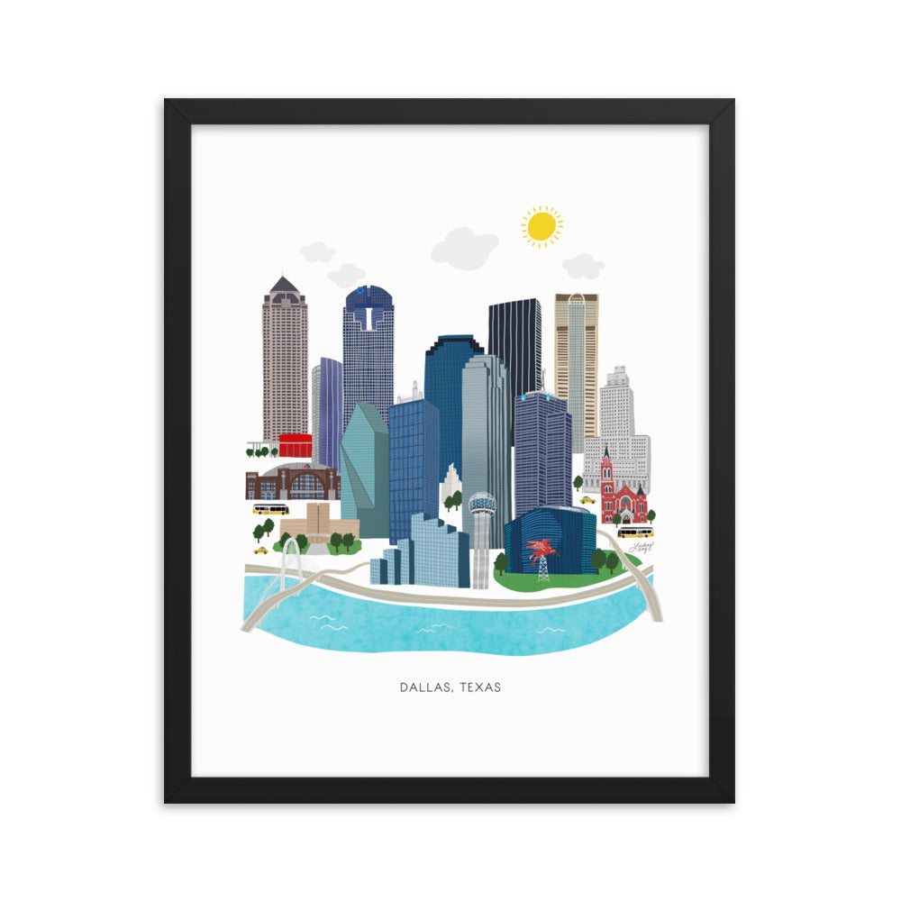 Dallas Texas Illustration - Framed Matte Print