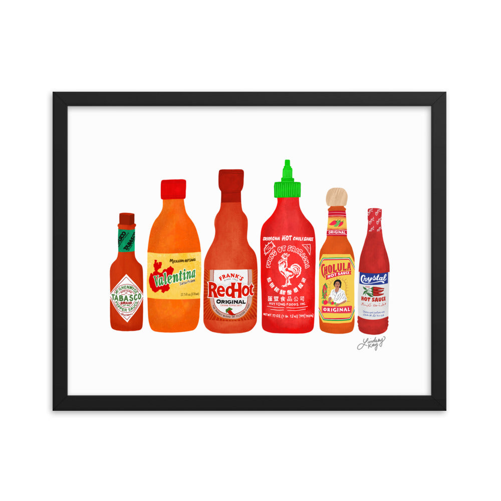 Hot Sauce Bottles Illustration - Framed Matte Print