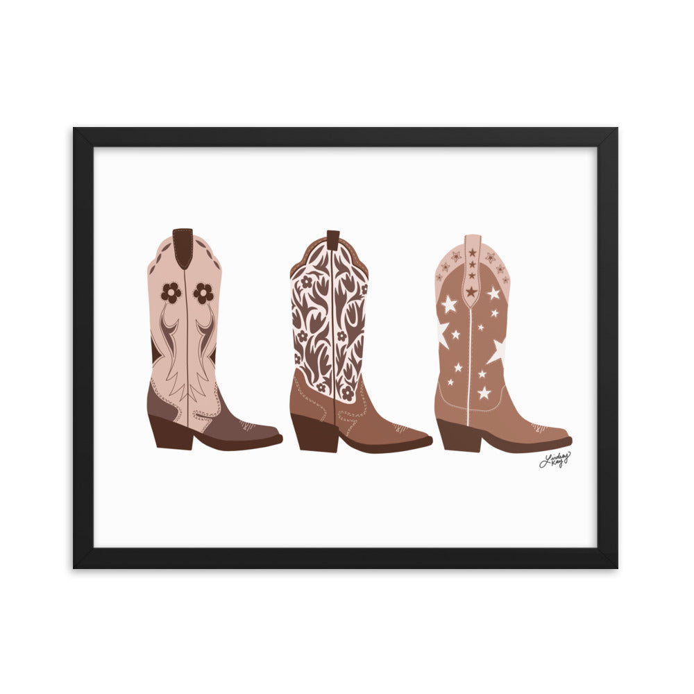 Illustration de bottes de cowboy (palette brune) - Impression mate encadrée