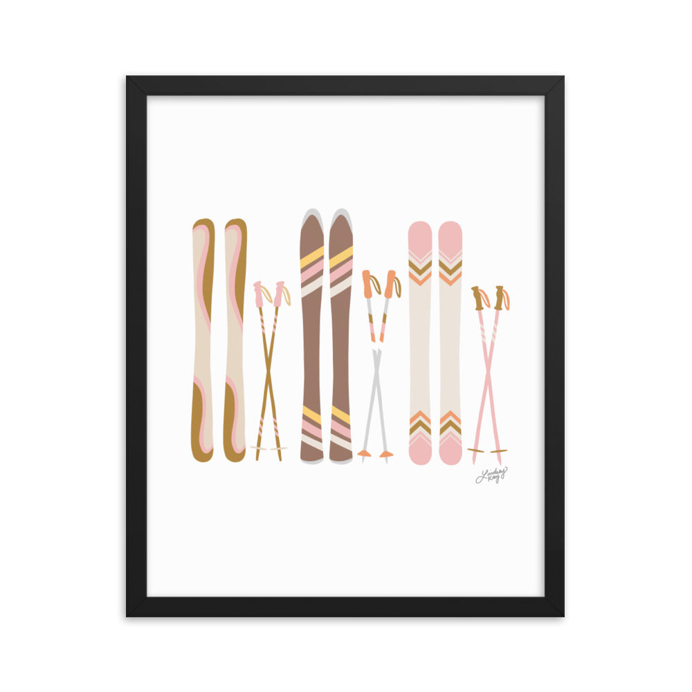 Illustration de ski (palette neutre) - Impression artistique encadrée