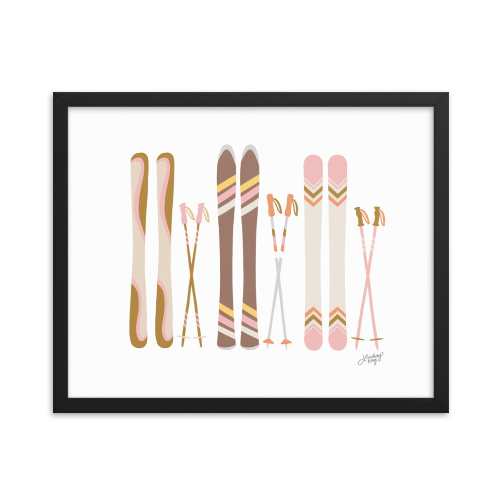 Illustration de ski (palette neutre) - Impression artistique encadrée