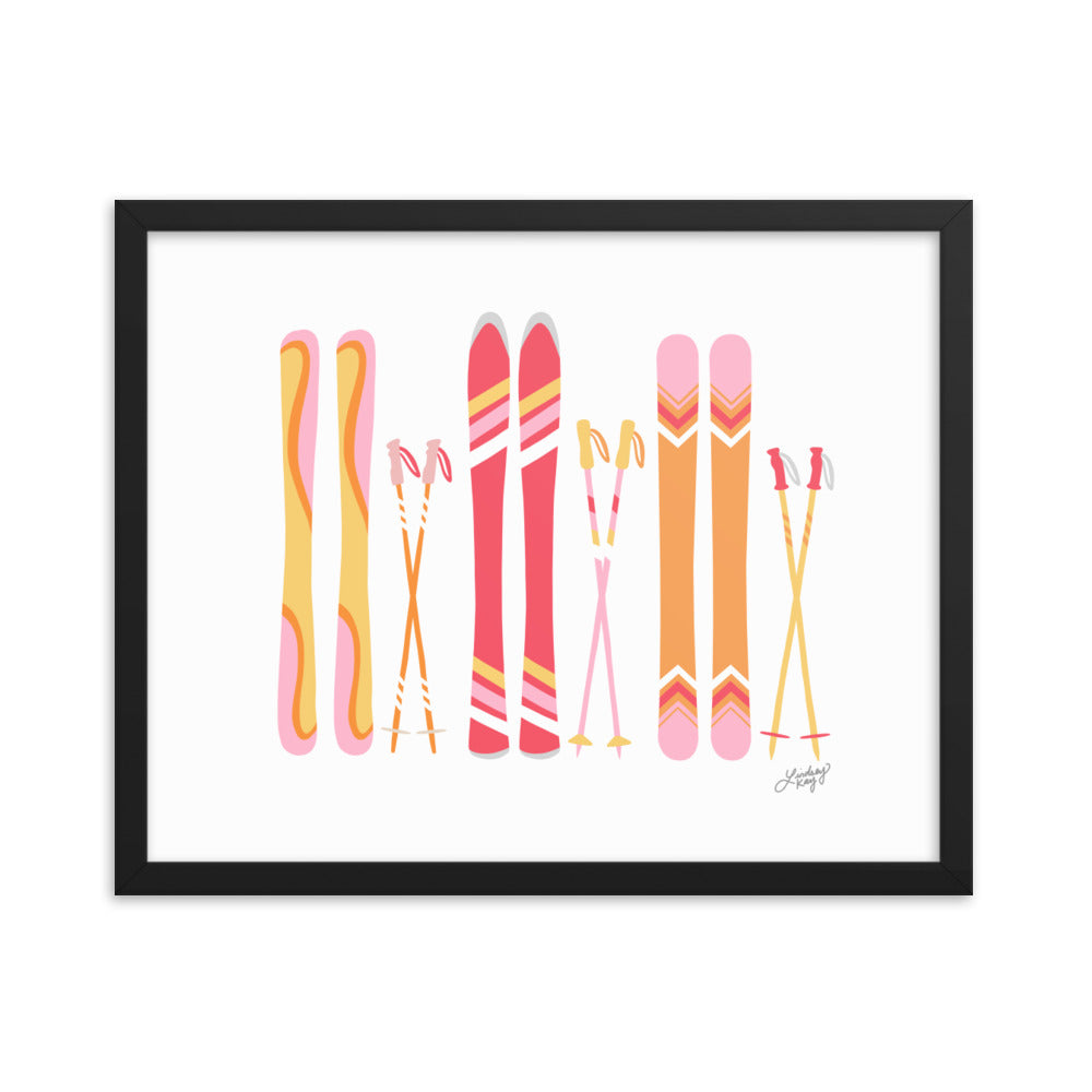 Illustration de ski (palette chaude) - Impression d’art paysager encadrée