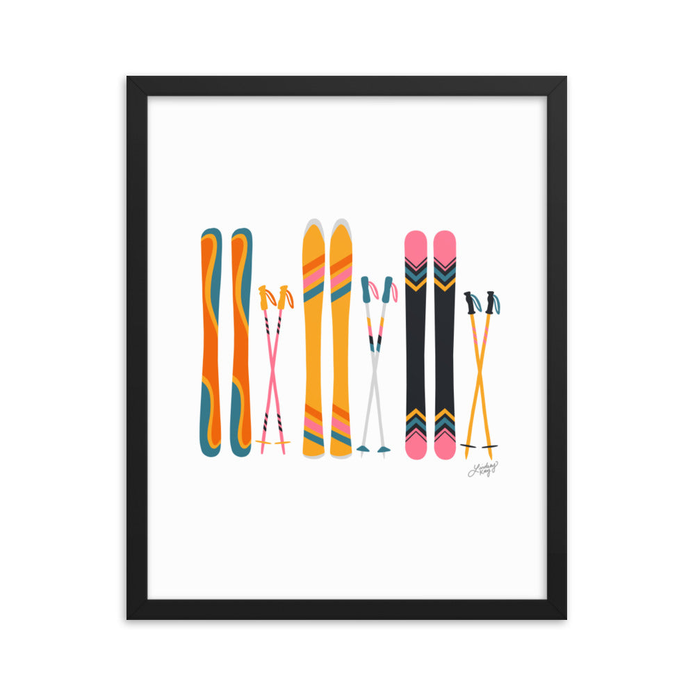 Illustration de ski (palette rétro) - Impression artistique encadrée