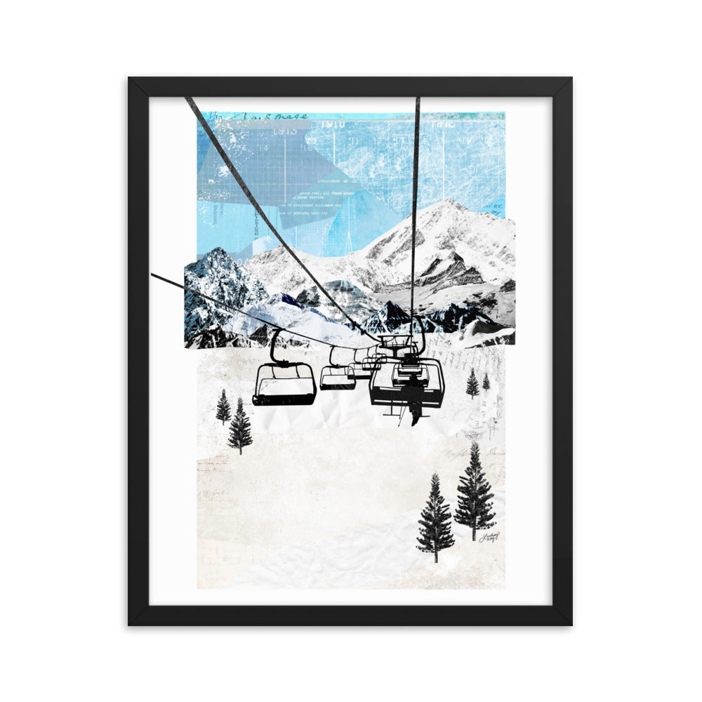 Paysage de télésiège de montagne - Impression d'art encadrée