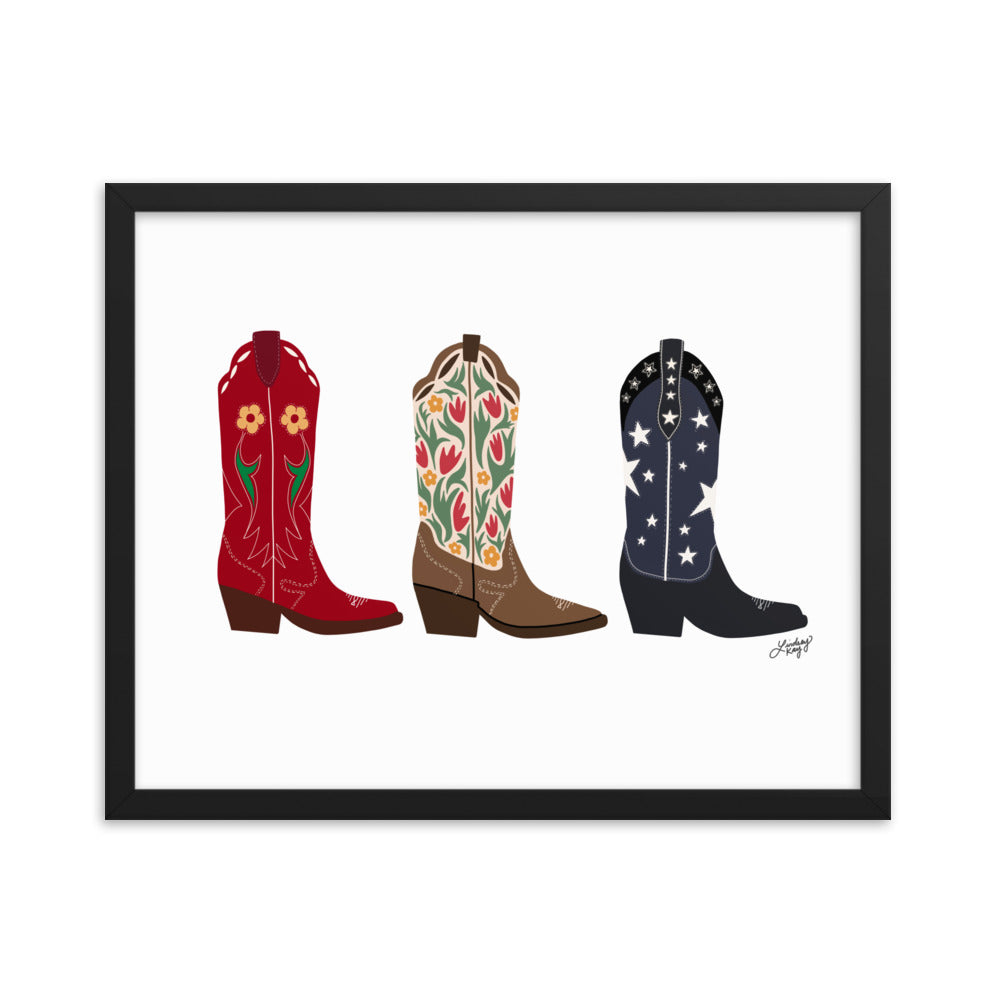 Cowboy Boots Illustration - Framed Matte Print