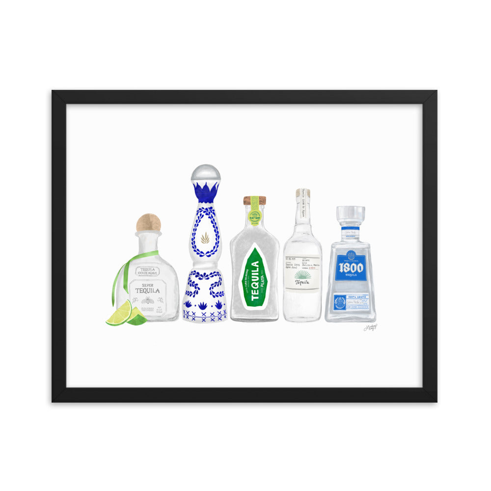 Ilustración de botellas de tequila - Impresión mate enmarcada