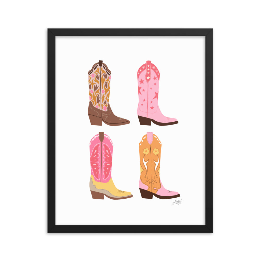 Illustration verticale de bottes de cowboy (palette chaude) - Impression mate encadrée