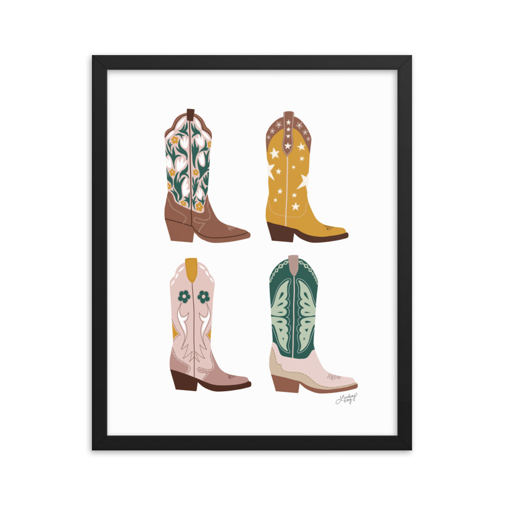 Illustration de bottes de cowboy (palette neutre) - Impression mate encadrée