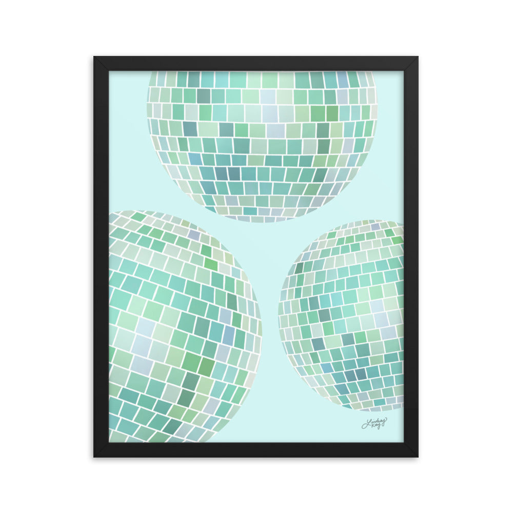 Ilustración de bolas de discoteca (paleta verde) - Impresión mate enmarcada