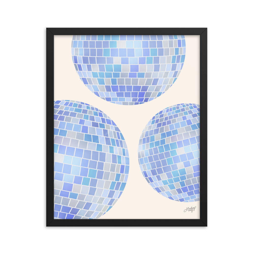 Illustration de boules disco (palette bleue) - Impression mate encadrée