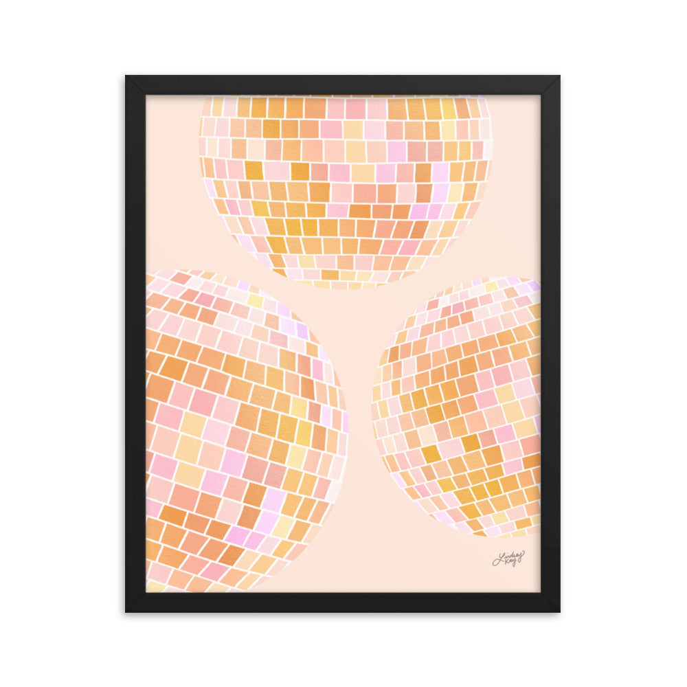 Illustration de boules disco (palette jaune) - Impression mate encadrée