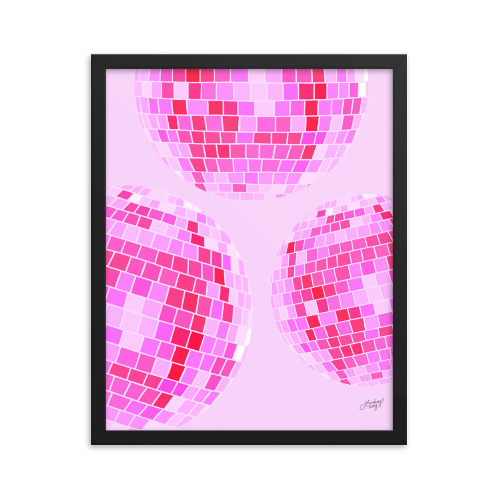Disco Balls Illustration (Pink Palette) - Framed Matte Print