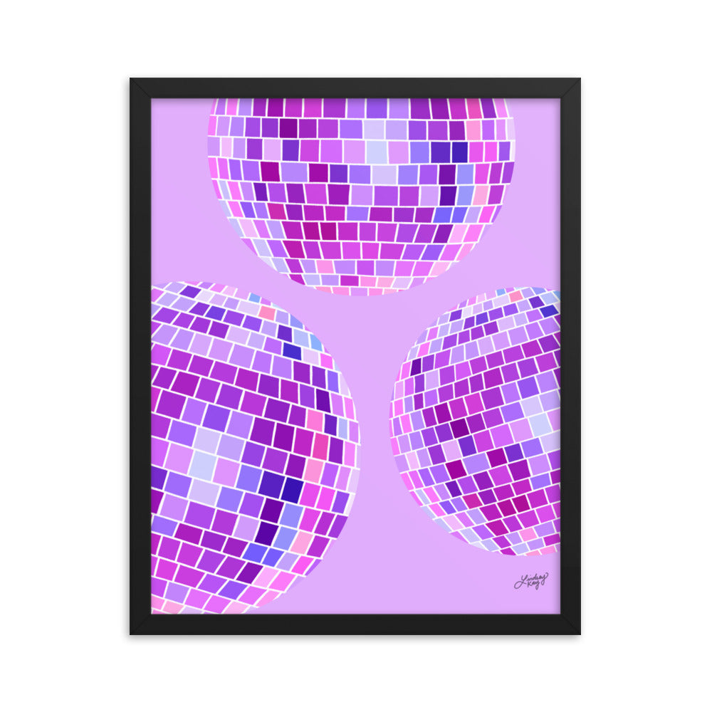 Ilustración de bolas de discoteca (paleta púrpura) - Impresión mate enmarcada