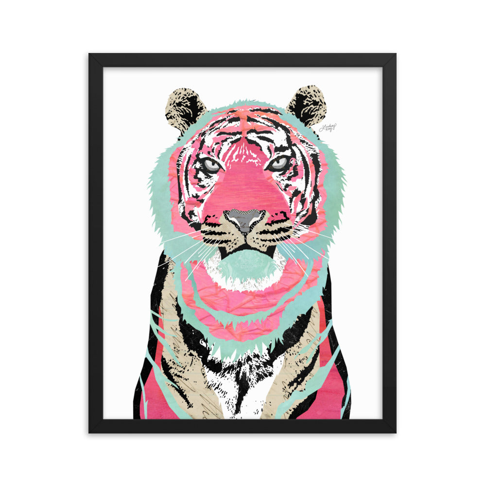 Collage de tigre rosa - Impresión mate enmarcada