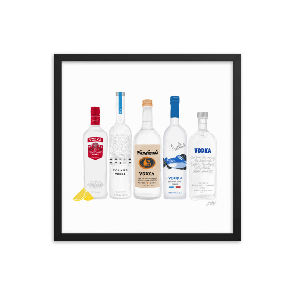 Illustration de bouteilles de vodka - Impression mate encadrée