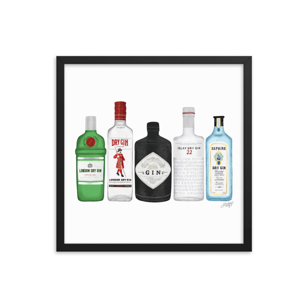 Gin Bottles Illustration - Framed Matte Print
