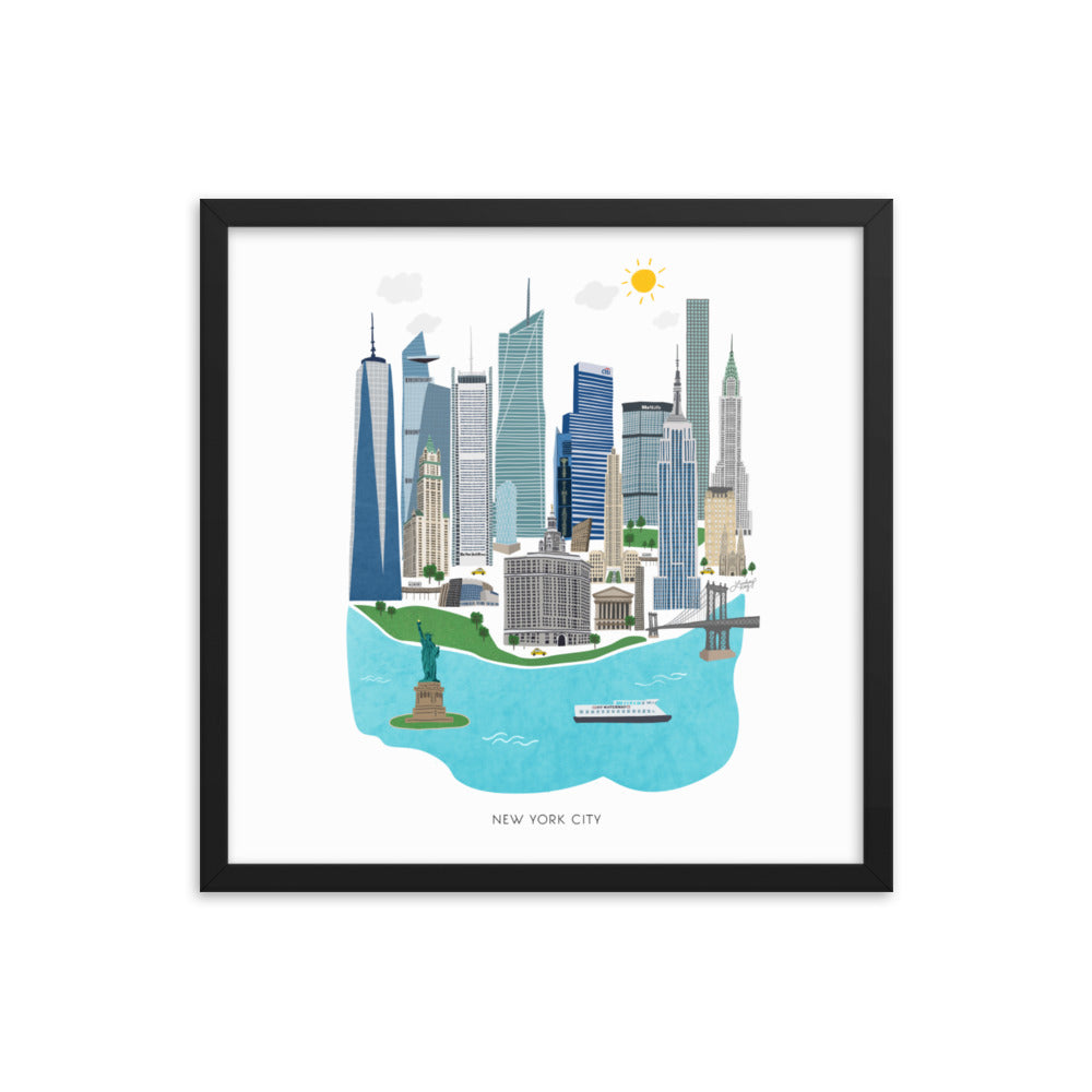 Illustration de la ville de New York - Impression d’art mate encadrée