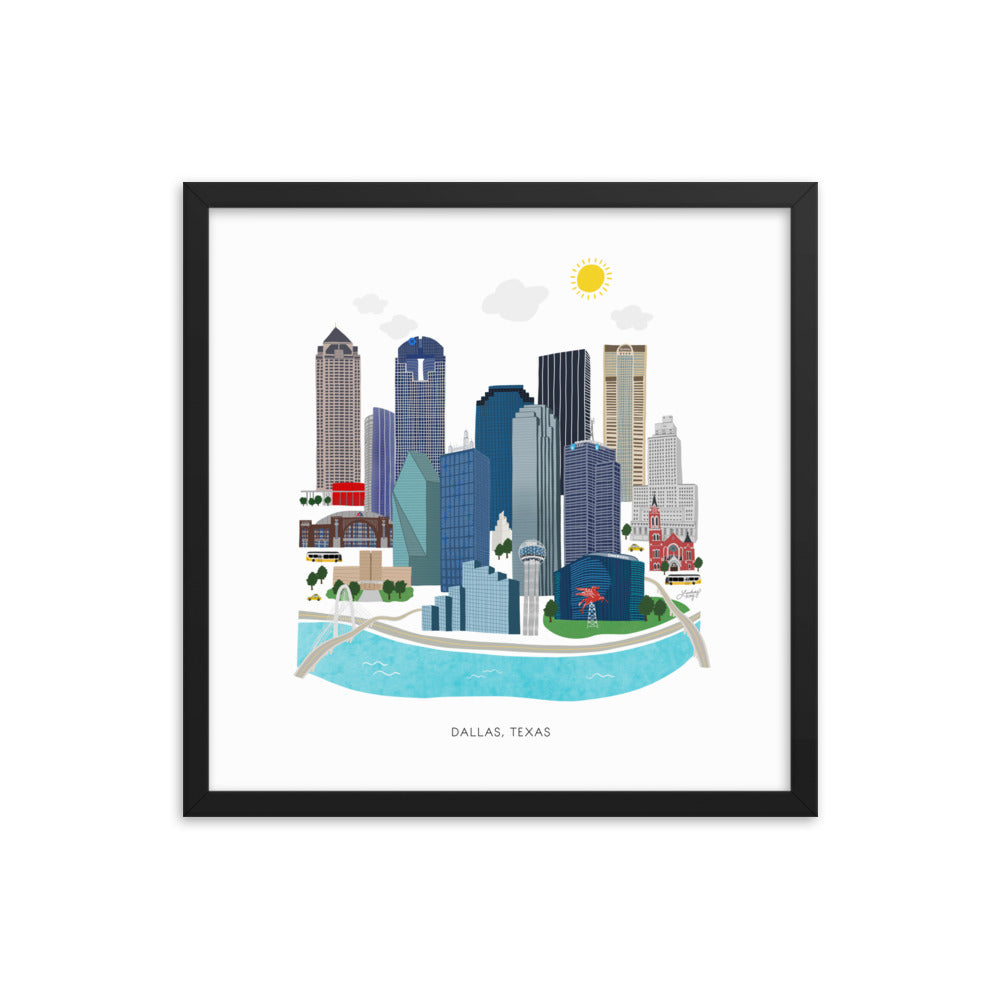 Dallas Texas Illustration - Framed Matte Print
