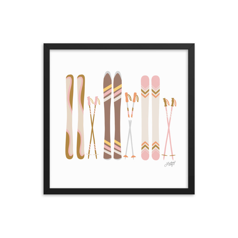 Illustration de ski (palette neutre) - Impression artistique encadrée