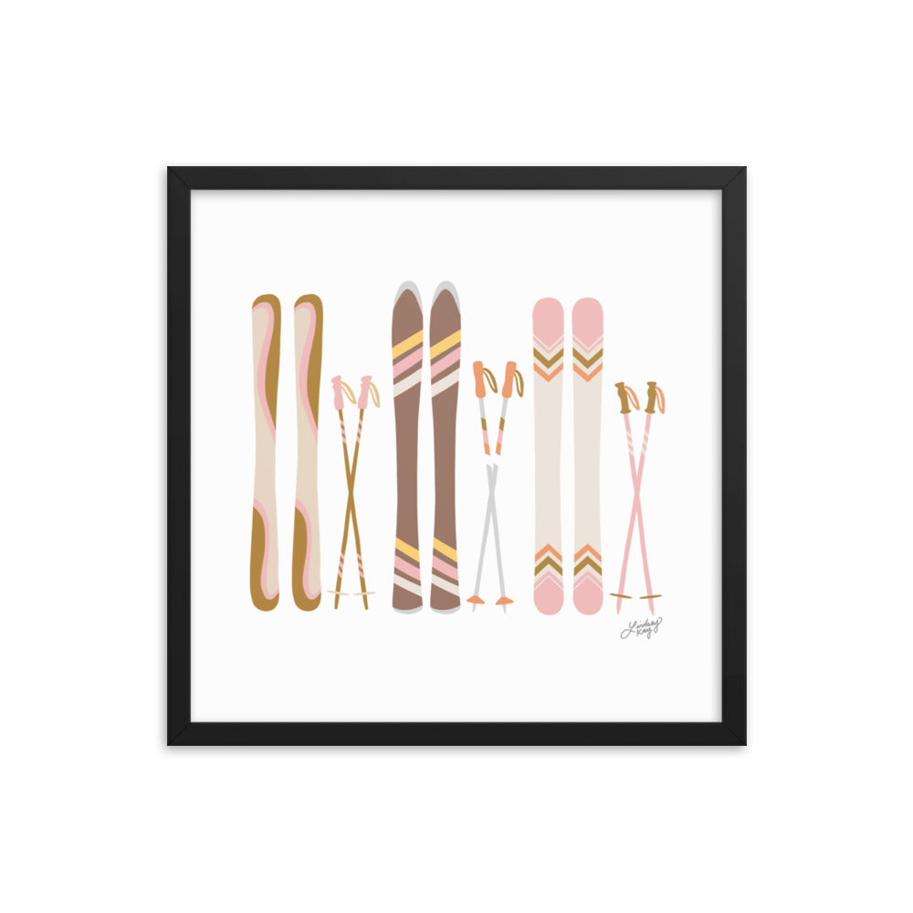 Illustration de ski (palette neutre) - Impression artistique encadrée