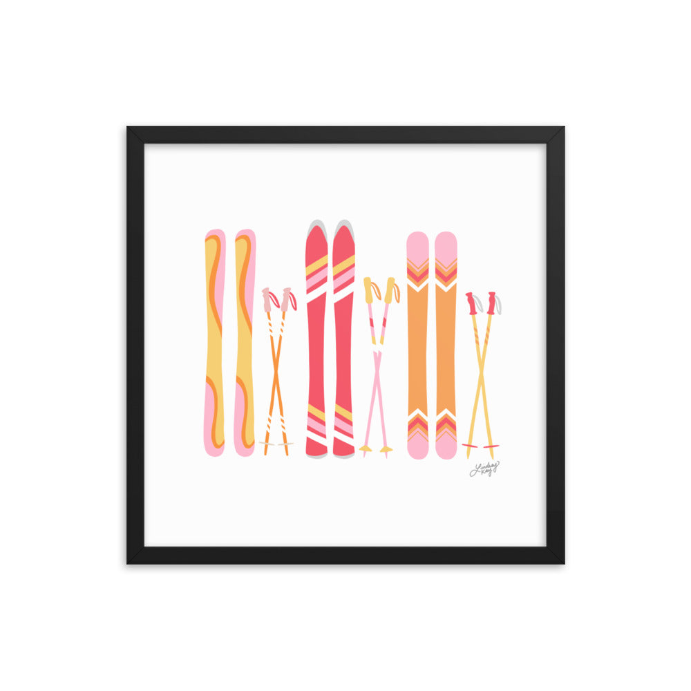 Illustration de ski (palette chaude) - Impression d’art paysager encadrée