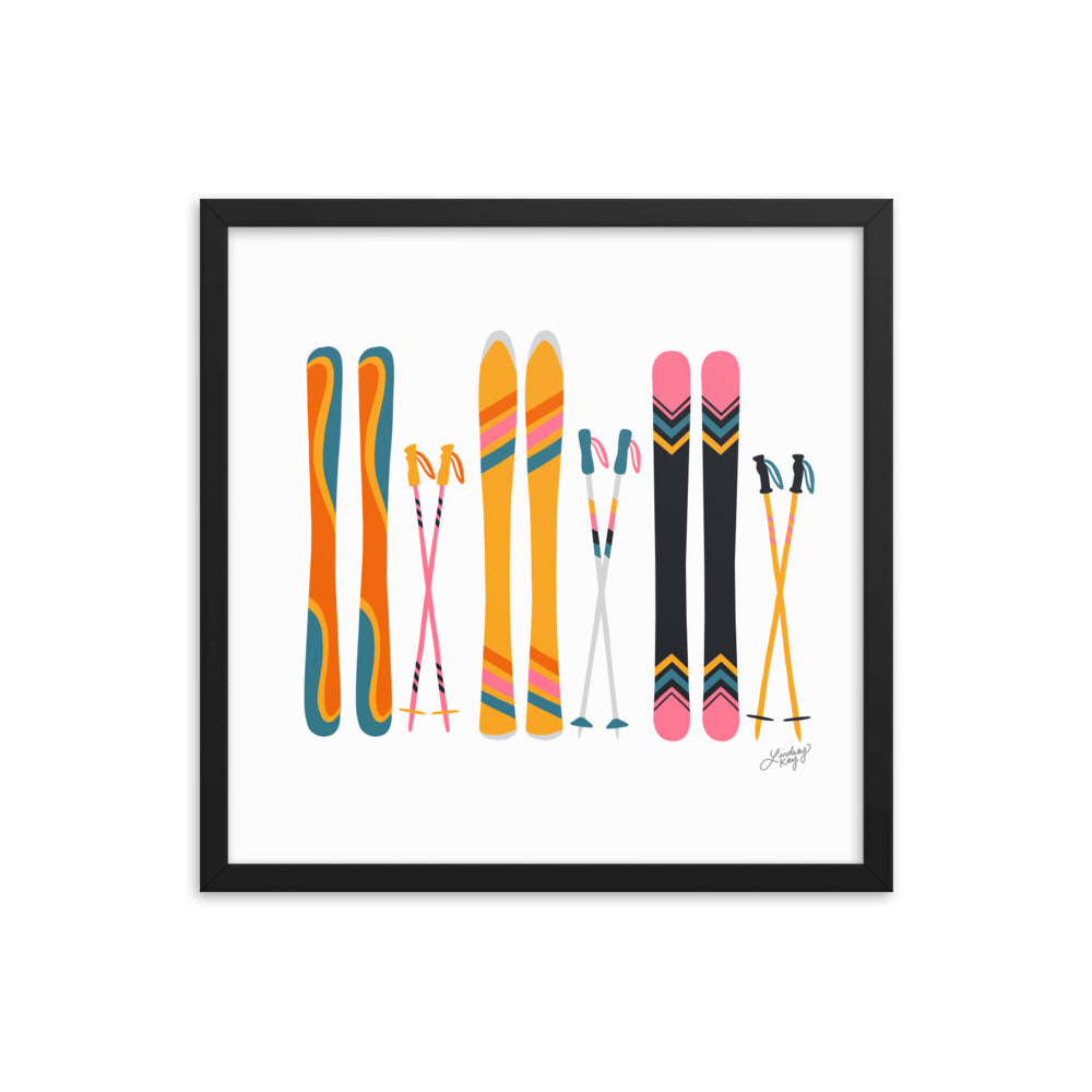 Illustration de ski (palette rétro) - Impression d’art paysager encadrée