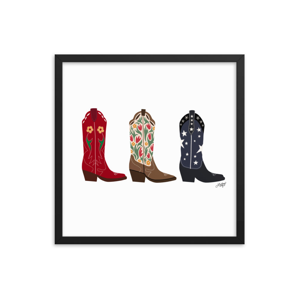 Cowboy Boots Illustration - Framed Matte Print