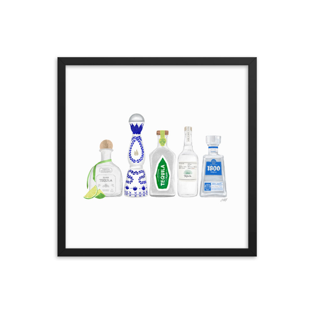 Ilustración de botellas de tequila - Impresión mate enmarcada