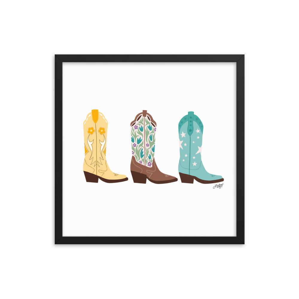 Cowboy Boots Illustration (Bright Palette) - Framed Matte Print