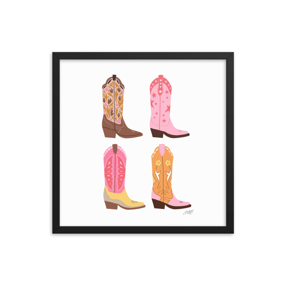 Illustration verticale de bottes de cowboy (palette chaude) - Impression mate encadrée